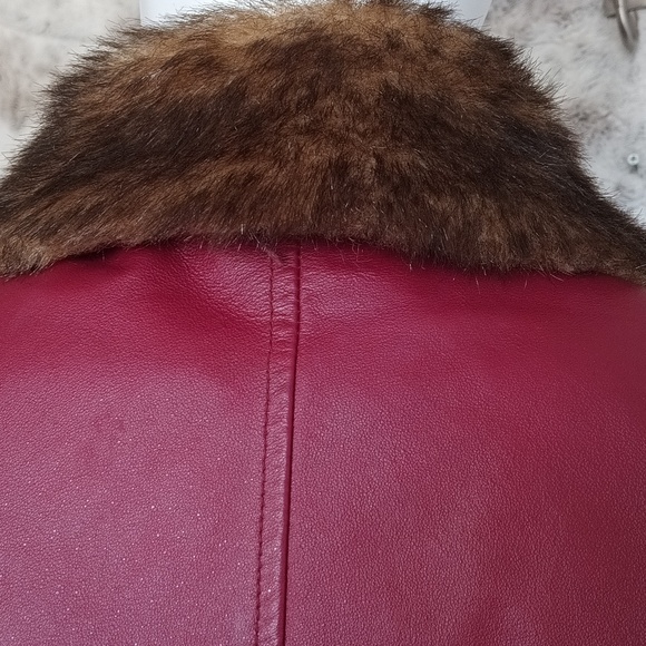 Terry Lewis Large Genuine Leather Jacket Red Snap Up Trucker Faux Fur Lining 1X - Picture 6 of 16